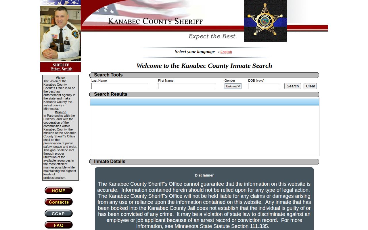 Kanabec County current inmate search used before verifying a release